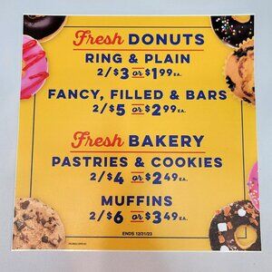 Fresh Donuts Fresh Bakery Pastries Cookies Muffins Graphic Sign Promo Sticker 8"